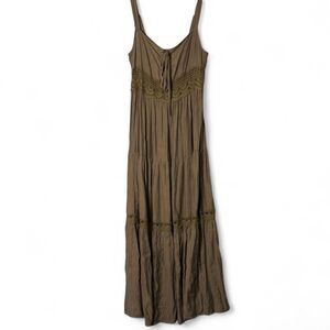 NWT Cider Lace Cutout Corset Maxi Dress Olive Green Tiered Boho sz XL